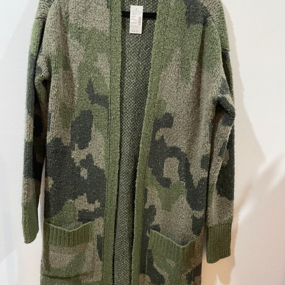 NWT Maurices Camo Knit Duster Cardigan Sweater Open Front Pockets Medium - Picture 4 of 6